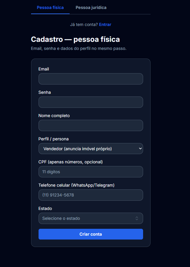 Captura do formulário de cadastro de pessoa física